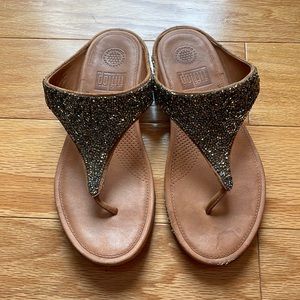 Fitflop Banda Roxy Leather Sandal with crystal embellishment in Bronze Size 7